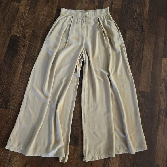 BILA 77 Ayala Pant Extra Wide Leg Palazzo Tan Elastic Waist 100% Rayon - Picture 3 of 12